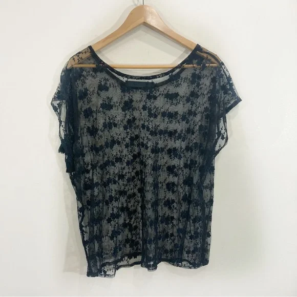 SOLD One Teaspoon Sheer Lace Overlay Chemise Shirt Black Floral Sz 4 - Picture 2 of 9